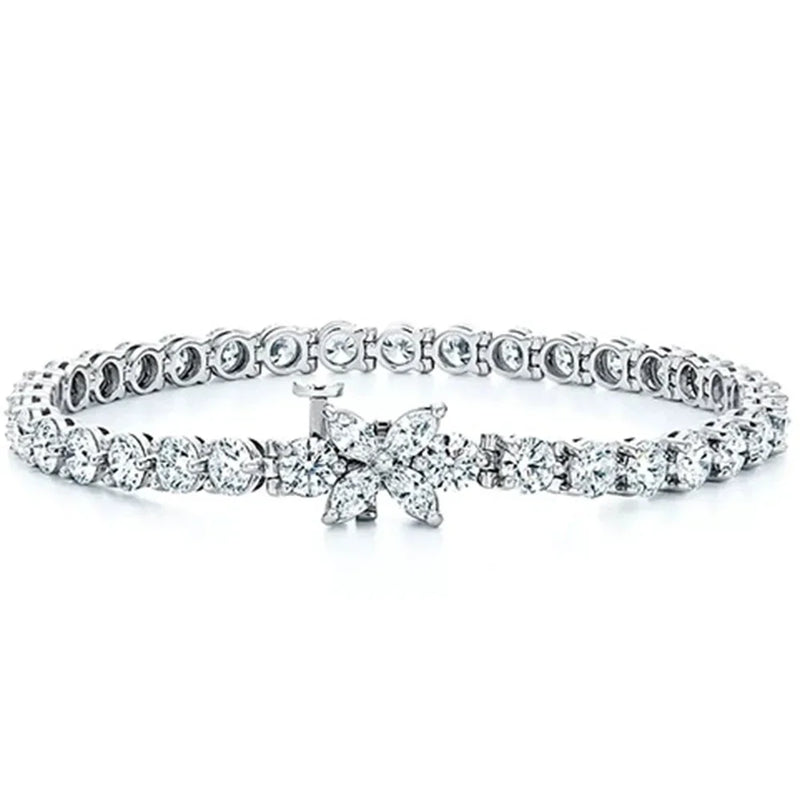 925 Sterling Silver Lab Sapphire High Carbon Diamonds Gemstone Tennis Bracelet