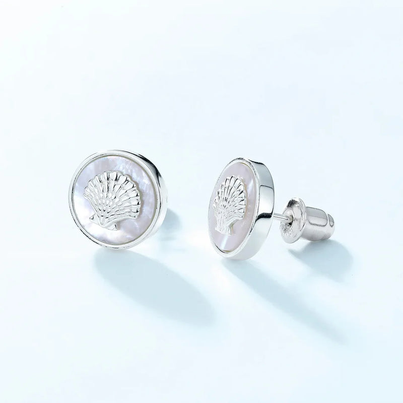 925 Sterling Silver Shell Stud Earrings for Women