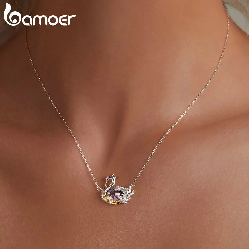 Sterling Silver Swan Pendant Necklace for Women