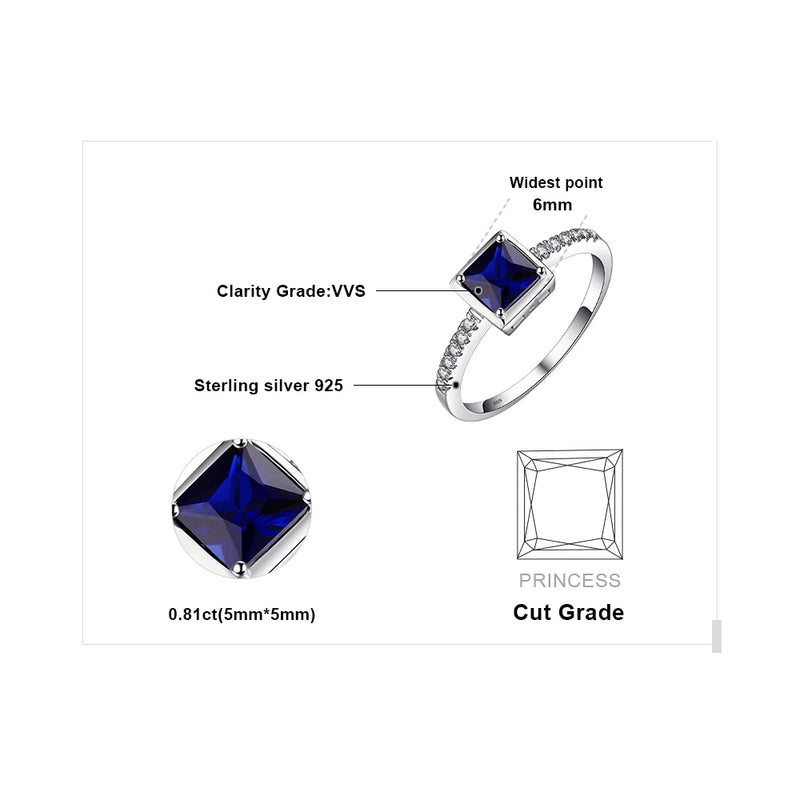 925 Sterling Silver Blue Sapphire Emerald Solitaire Ring for Women