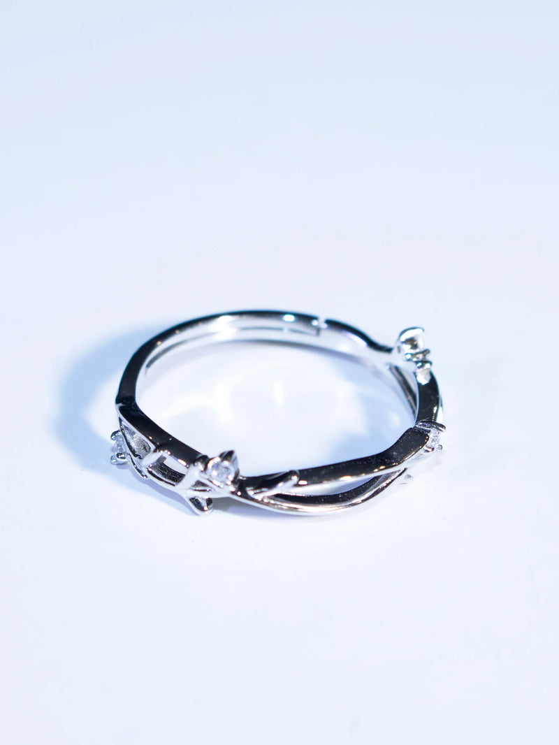 Silver 925 Water Grass Couple Ring Set, Round & Cross Rings for Women & Men