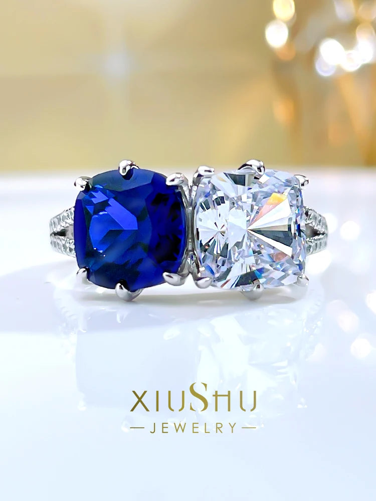 925 Silver Double Stone Colorful Treasure Ring for Women