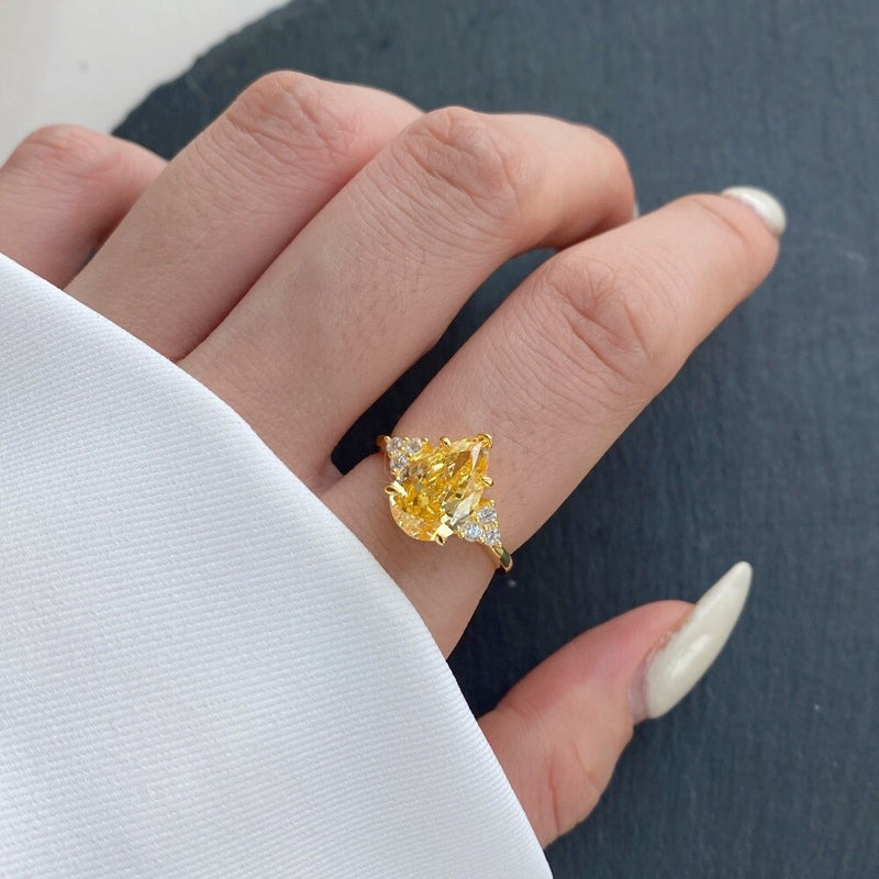 Sterling Silver Crushed Ice Cut Lab Citrine Gemstone Ring for Women