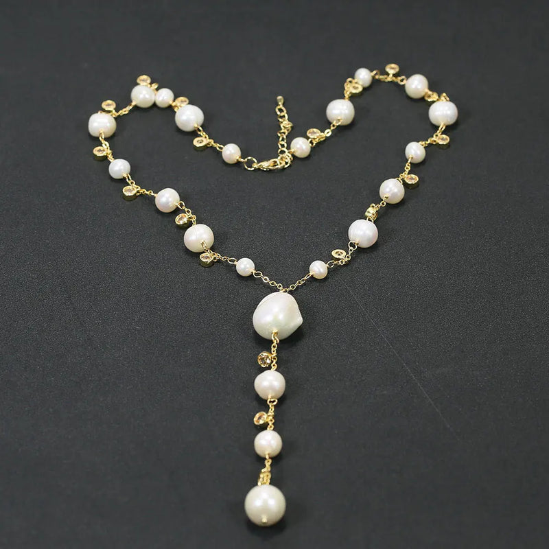 Yellow Gold Plated Freshwater Cultured White Keshi Pearl Round Pendant Necklace for Women