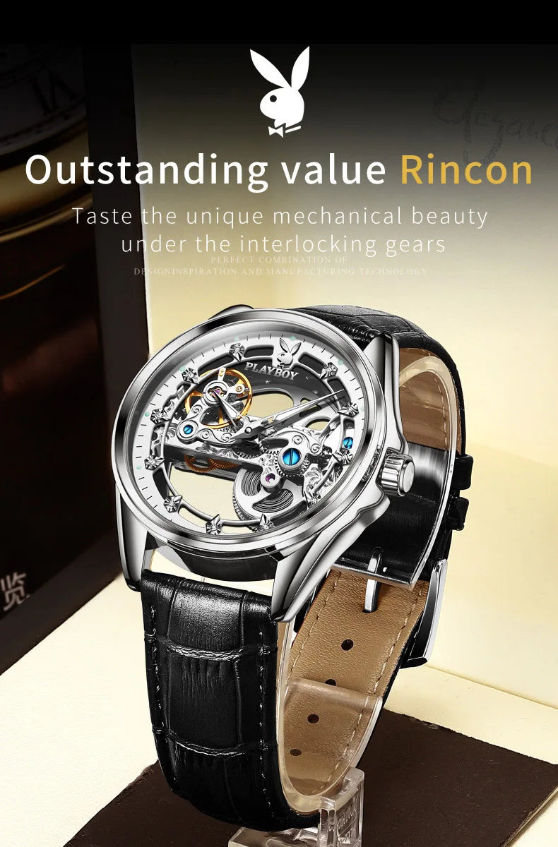 Stainless Steel Skeleton Automatic Mechanical Watch for Men