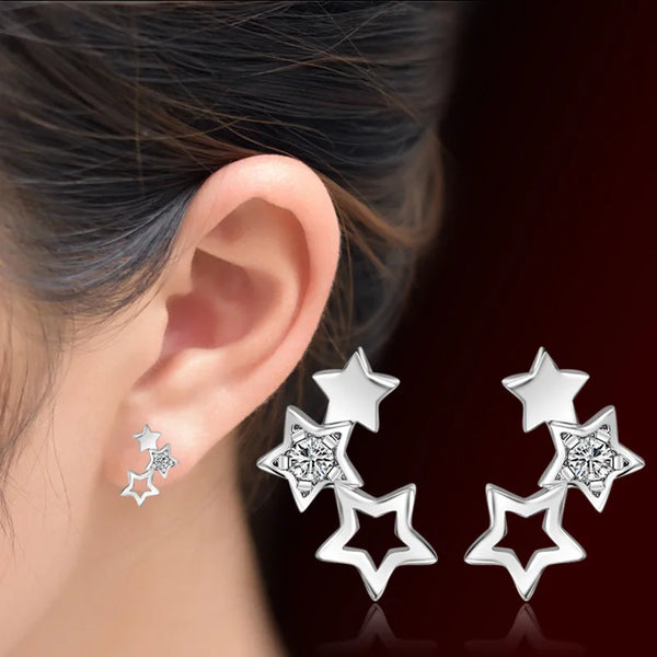 Sterling Silver Crystal Zircon Star Stud Earrings for Women