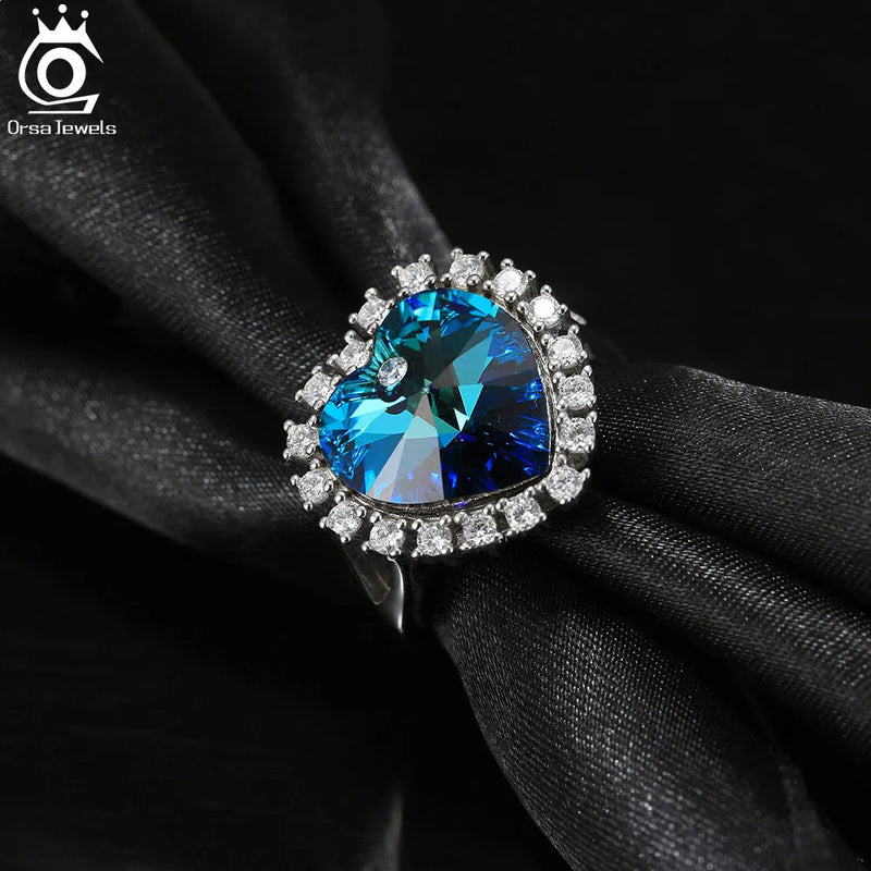 925 Sterling Silver Blue Crystal Ring for Women