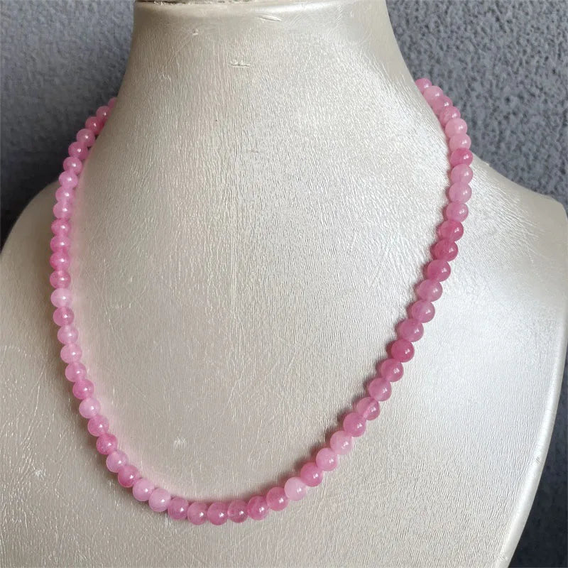 Sterling Silver Peach Pink Jade Necklace for Women