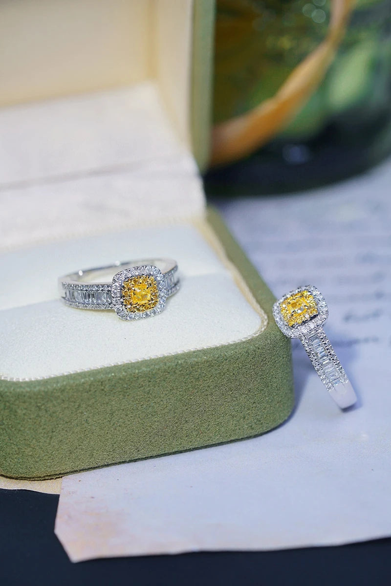 18K White Gold Natural Yellow Diamond Engagement Ring for Women