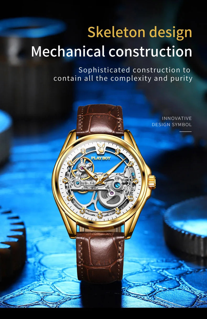 Stainless Steel Skeleton Automatic Mechanical Watch for Men