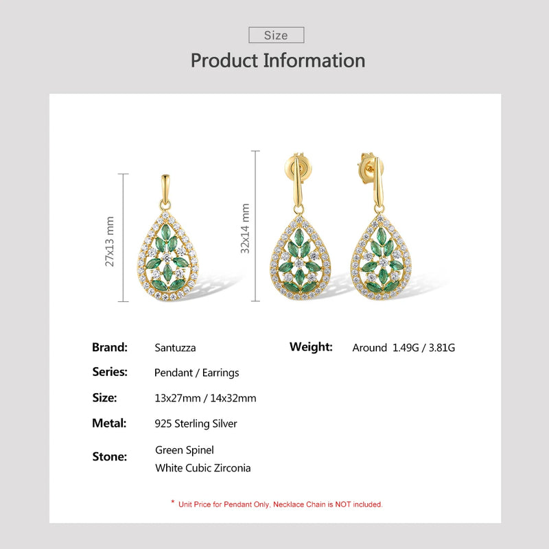 Sterling Silver Green Spinel White CZ Pendant Earrings Set for Women