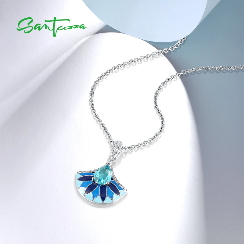 925 Sterling Silver Sparkling Blue Stone Enamel Pendant