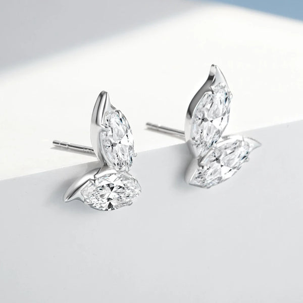 Sterling Silver Marquise Cut Diamond Gemstone Ear Studs for Women