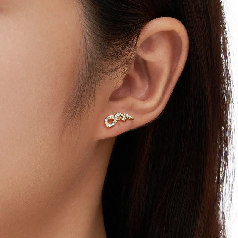 925 Silver Snake Stud Earrings with Cubic Zircon for Women