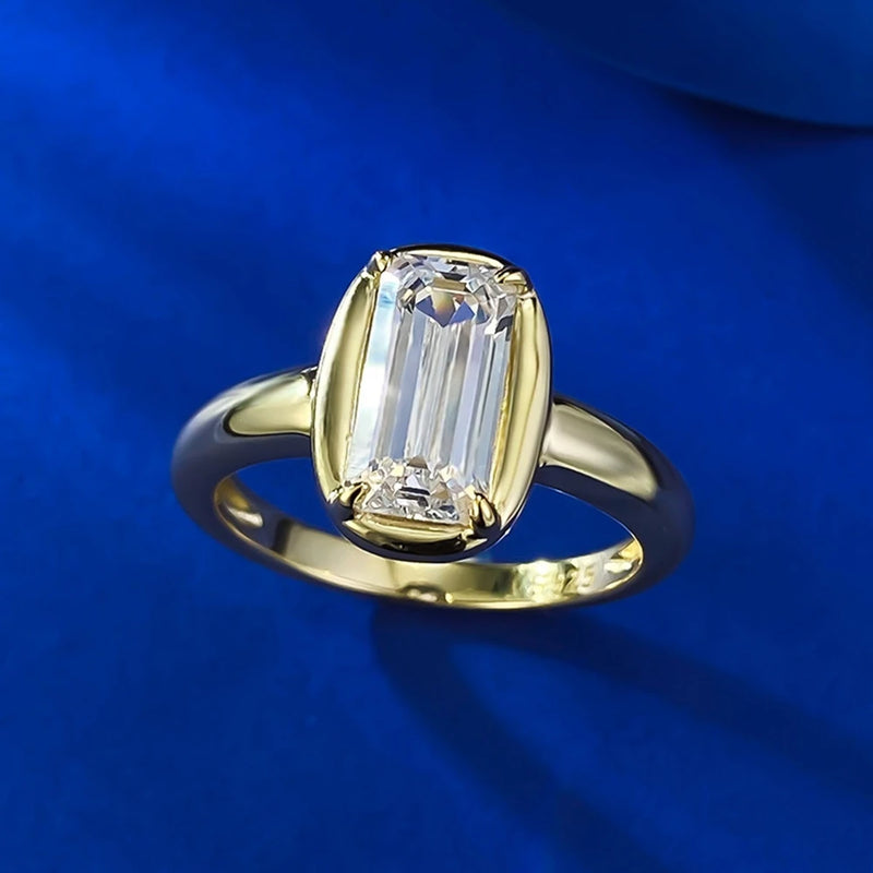 18K Gold Plated 925 Sterling Silver, Emerald Cut 5*10 MM Lab Sapphire Gemstone Ring