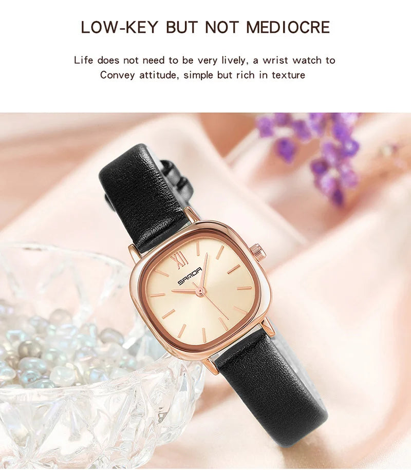 Stainless Steel Leather Mesh Quartz Watch for Women