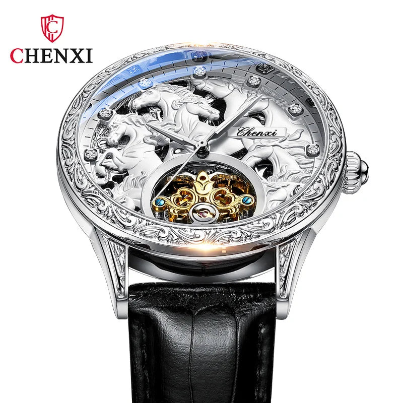 Leather High Grade Fully Automatic Hollow Luminous Waterproof Flywheel Mechanical Watch for Men