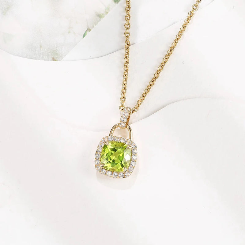 18k Yellow Gold White Sapphire and Peridot Pendant for Women