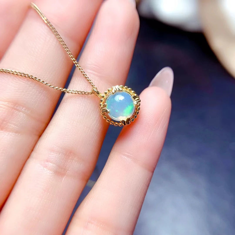 925 Silver Natural Opal Pendant Necklace for Women