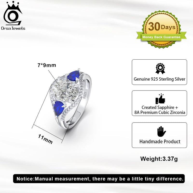 925 Sterling Silver Round 4A CZ and Created Sapphire Engagement Ring for Women