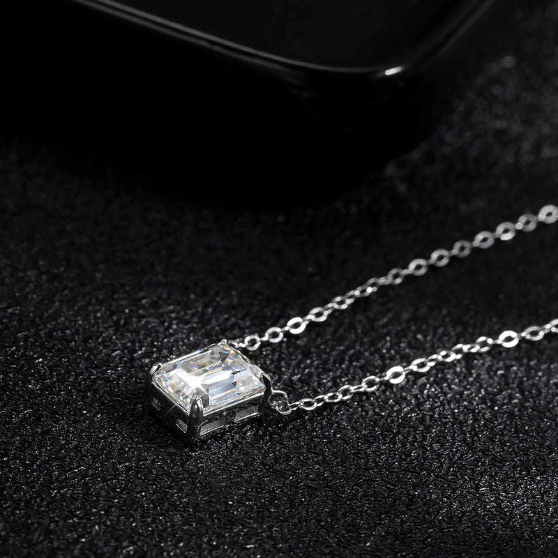 Sterling Silver 6x8mm 2ct Emerald Cut Moissanite Pendant Necklace for Women