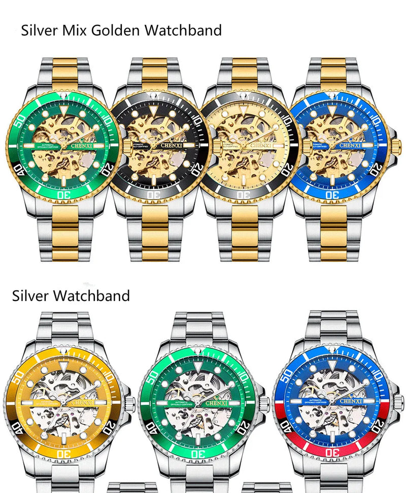 Stainless Steel Hollow Out Automatic Mechanical Watch for Men