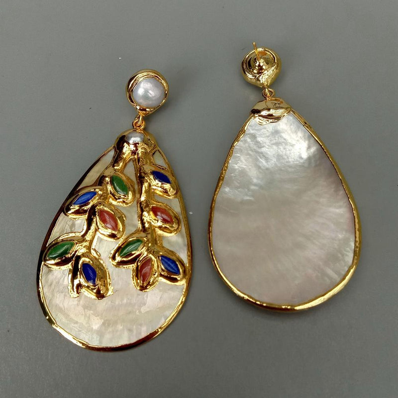 Gold Plated Multi Color Agate Drop Earrings for Women