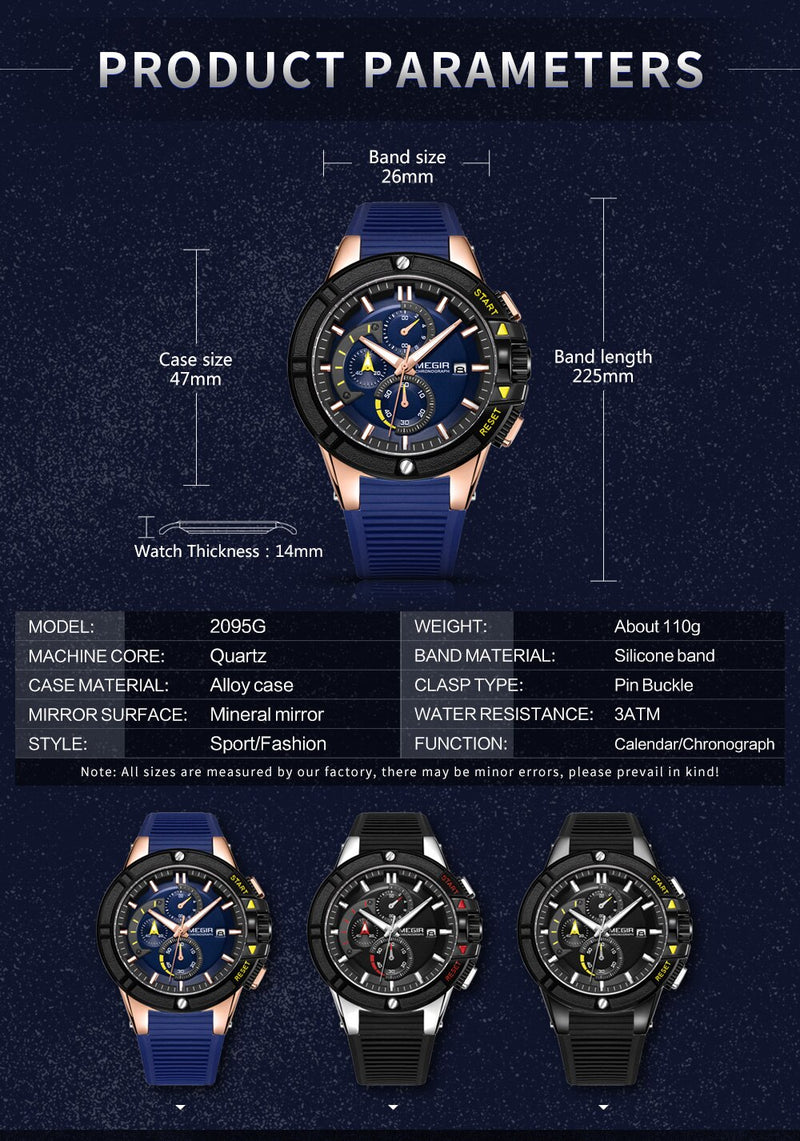 Stainless Steel Rubber Chronograph Watch for Men