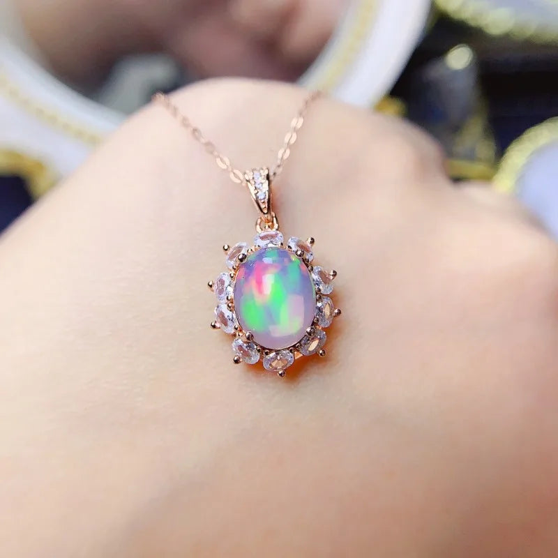 925 Sterling Silver Opal Pendant for Women