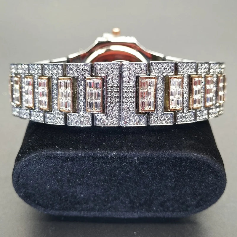 New Top Luxury Brand Watch for Men Big Diamond Crystal Rhinestone Analog Fashion Rose Gold Watches Japan Quartz Wristwatches