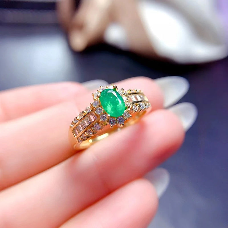 925 Sterling Silver Natural Emerald Ring for Women