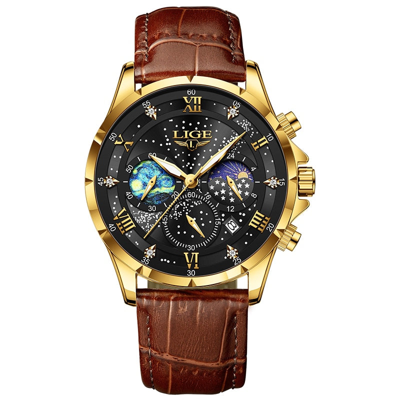 Stainless Steel Leather Waterproof Luminous Watch for Men