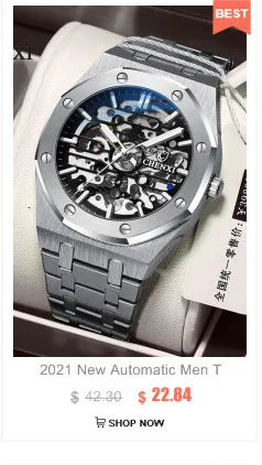 Stainless Steel Hollow Automatic Self-Wind Luminous Mechanical Watch for Men