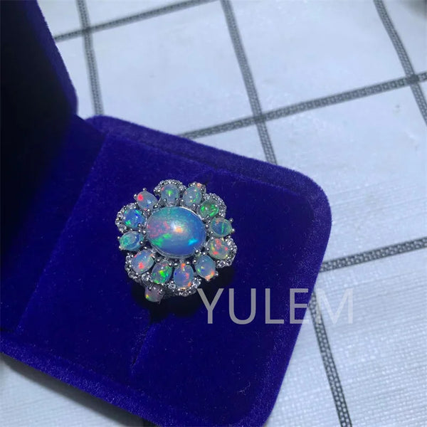 Sterling Silver Opal Flower Ring for Girl