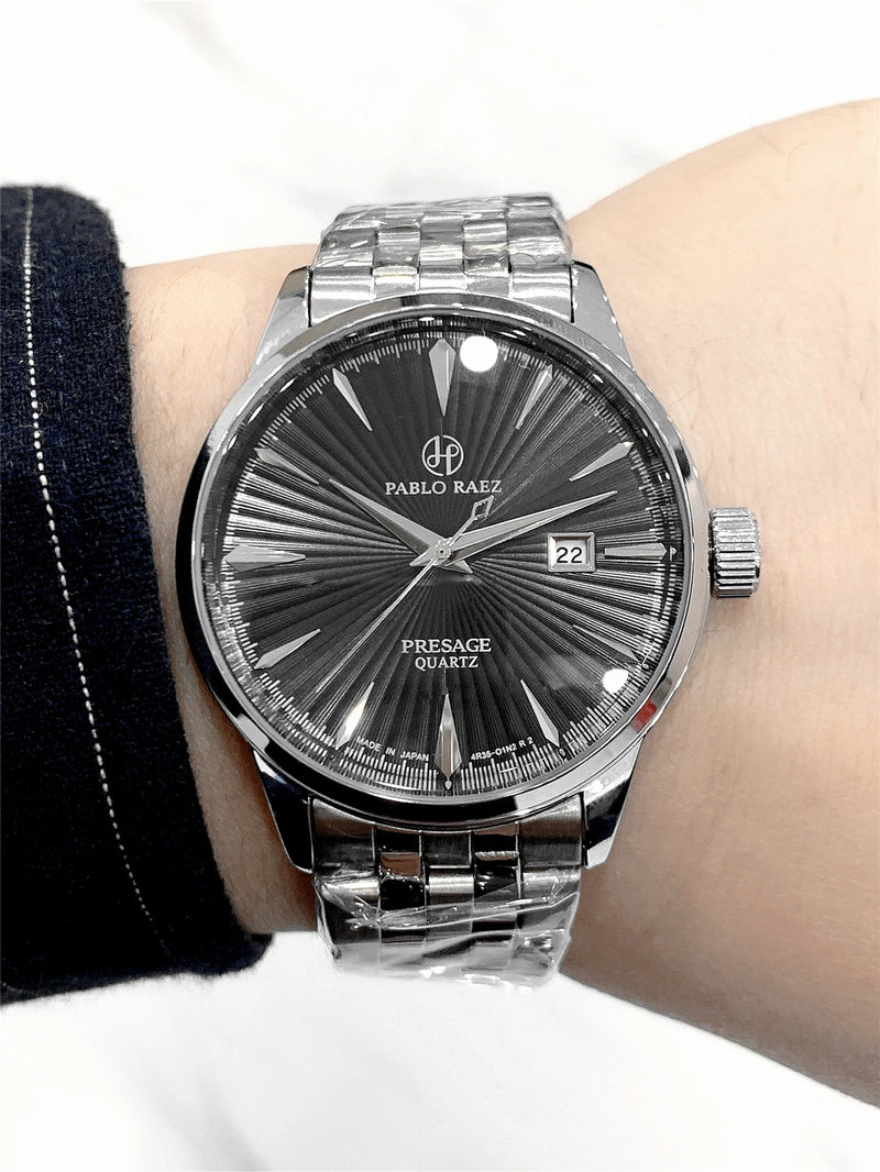 Elegant Silver Wristwatch for Men - High Quality Luxury SUS304 Steel Waterproof Timepiece Suitable for Casual and Formal Occasions.