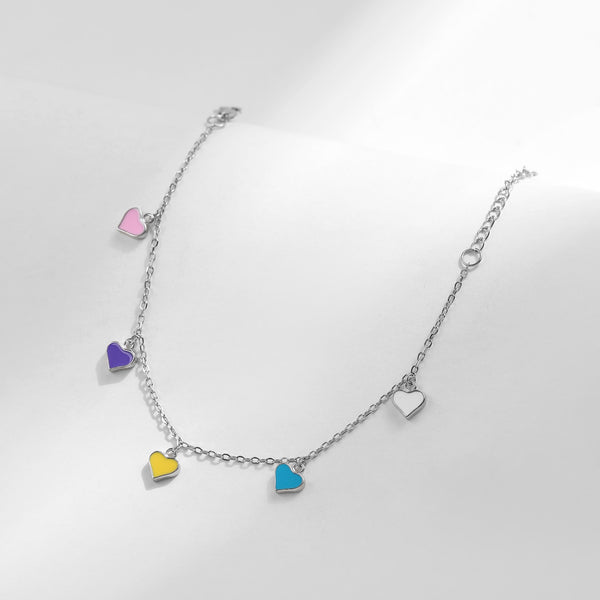 STERLING SILVER Colorful Hearts Bracelet Rainbow Enamel for Women