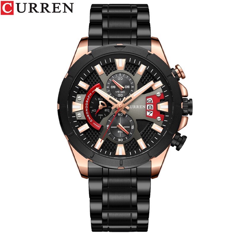 Stainless Steel Chronograph Waterproof Wristwatch for Men