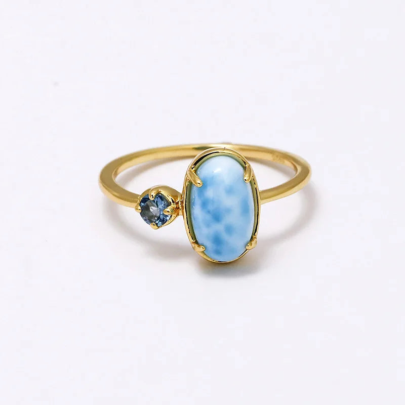 925 Sterling Silver Light Gold Plated Larimar Topaz Ring for Women