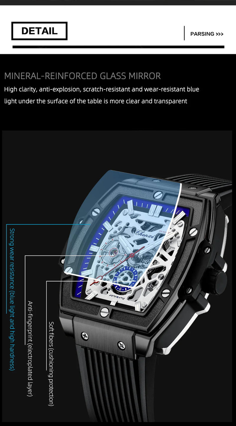 Stainless Steel Silicon Square Luminous Men's Watch