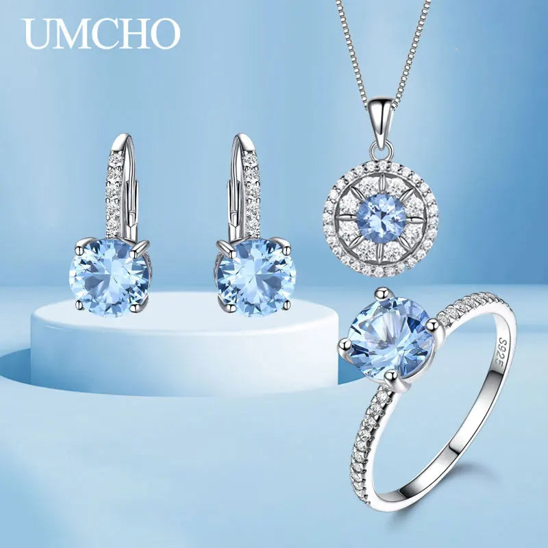 925 Sterling Silver Nano Sky Blue Topaz Set for Women