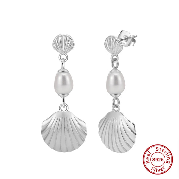 925 Silver 14k gold Plate Pearl Shell Drop Earrings