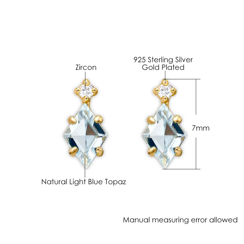 925 Sterling Silver Gold Plated Natural Topaz Stud Earrings and Necklace for Women