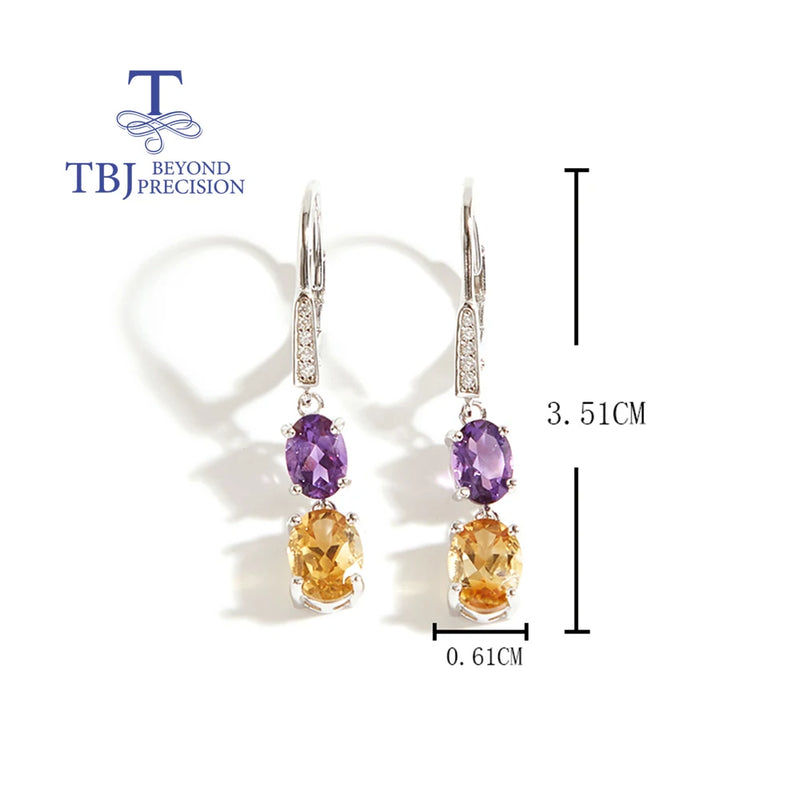 925 Silver Amethyst & Citrine Earrings for Women