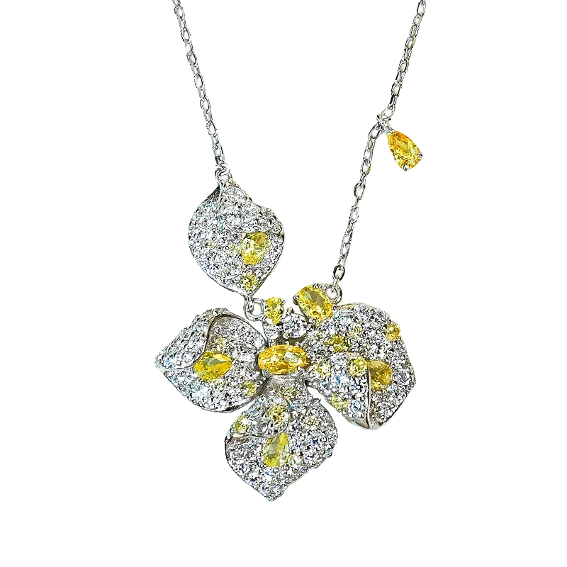 925 Sterling Silver Yellow Diamond Pendant Set for Women