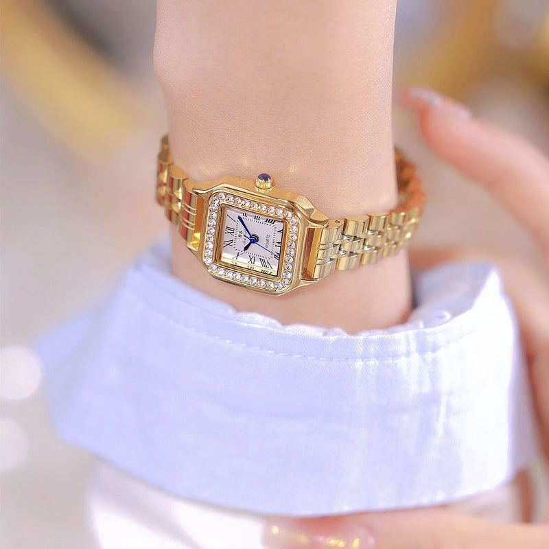 Gold Square Watch with Bracelet for Women