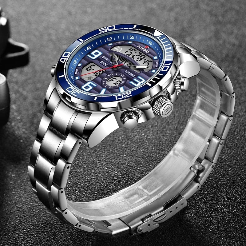 Stainless Steel Black Dial Sport Quartz Wristwatch for Men