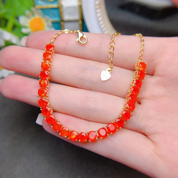 Sterling Silver Orange Opal Bracelet for Women