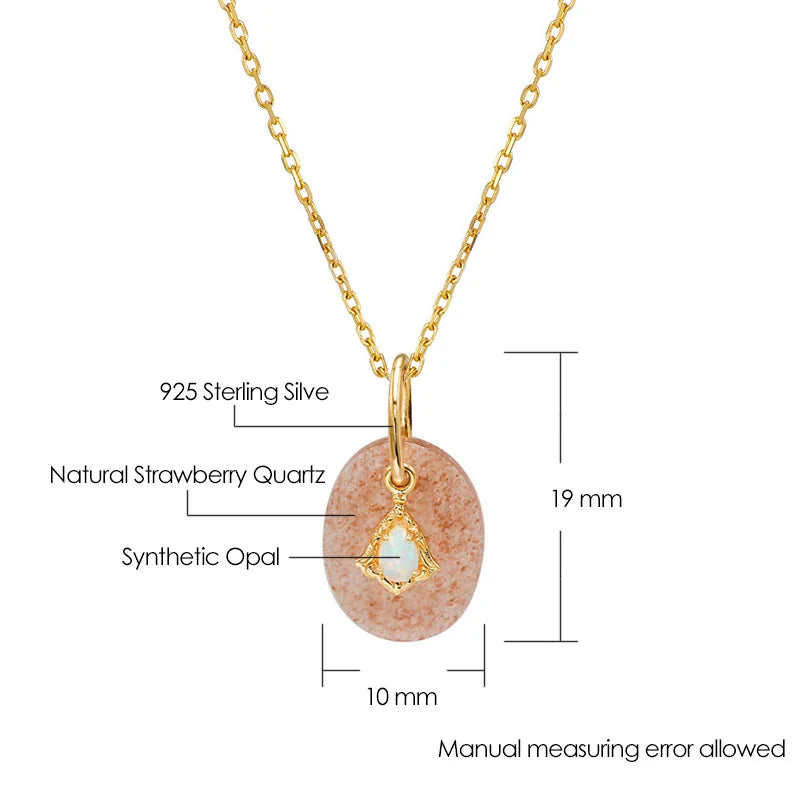 925 Sterling Silver Natural Strawberry Quartz Double Pendant Necklace for Women