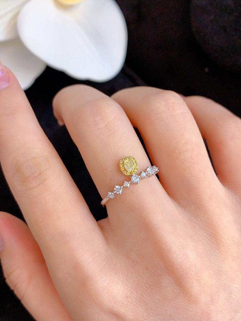 18K White Gold Real Yellow Diamond Square Pendant Necklace for Women