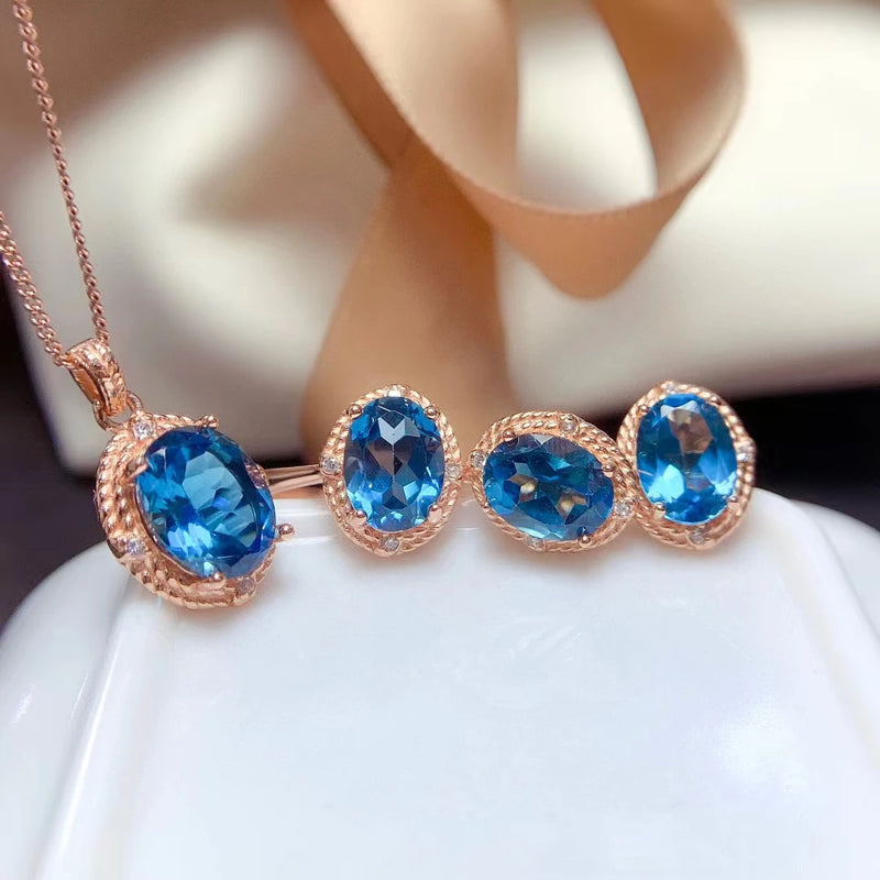 925 Sterling Silver Blue Topaz Jewelry Set for Women